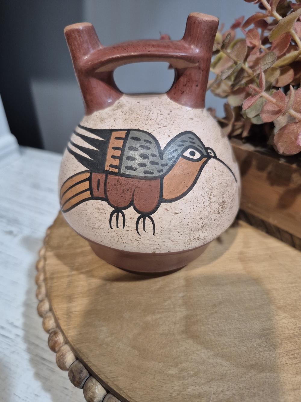 Nazca Hand Painted Double Sprout And Bridge Pottery Decor Hummimgbird